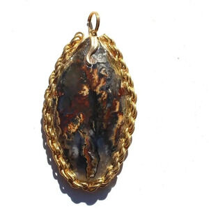 Vintage Gemstone (Agate Stone Geode Crystal) Necklace Pendant Jewelry